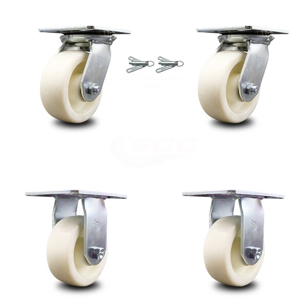 5 Inch Nylon Caster Set with Roller Bearing 2 Swivel Lock and 2 Rigid SCC